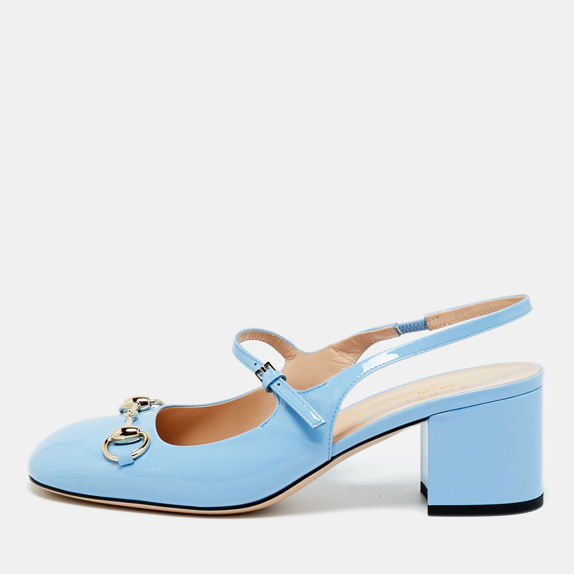 GUCCI Pre-owned Horsebit Size 38 Blue Patent Leather Mary Jane Pumps