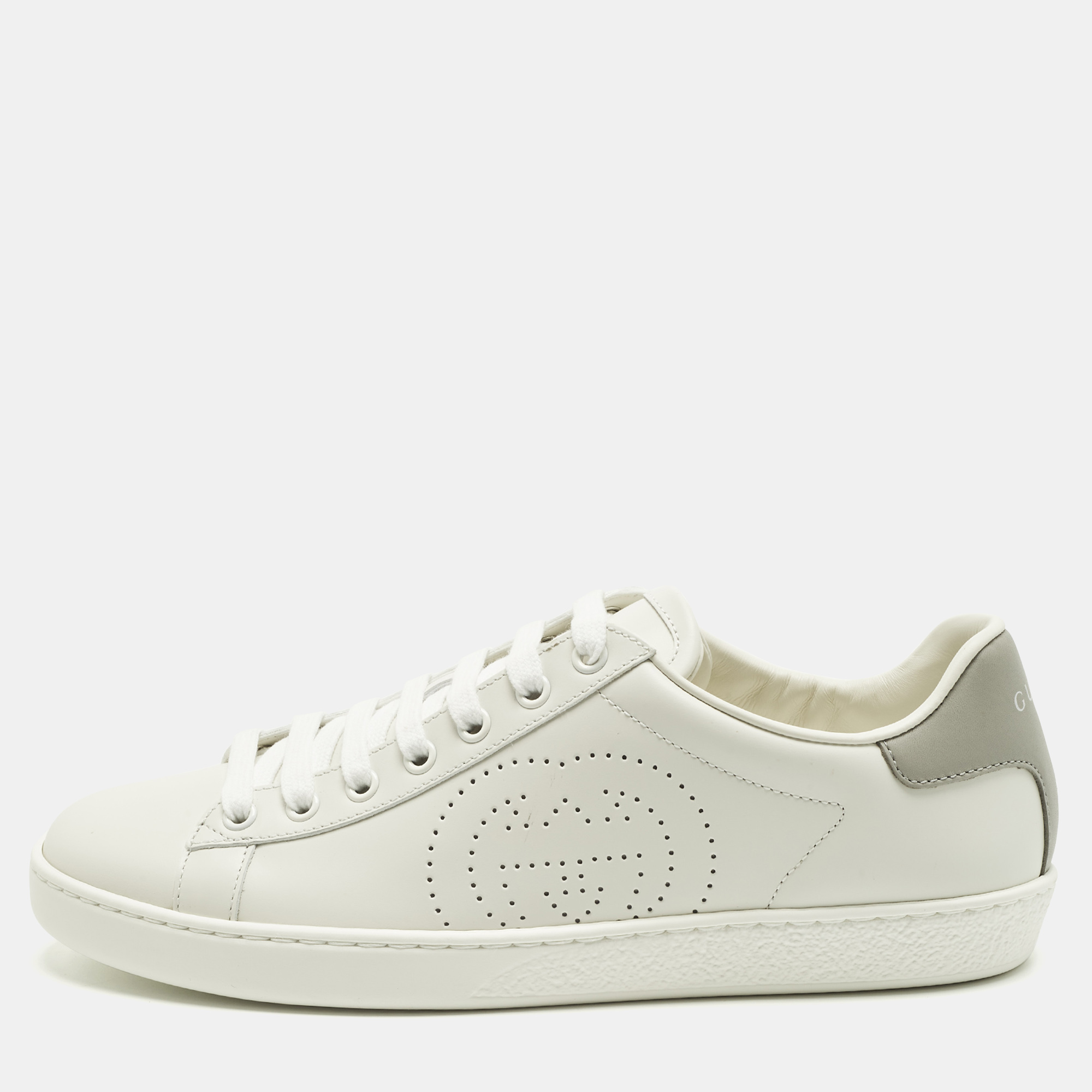 

Gucci Ace Size  White Perforated Interlocking G Leather Low Top Sneakers