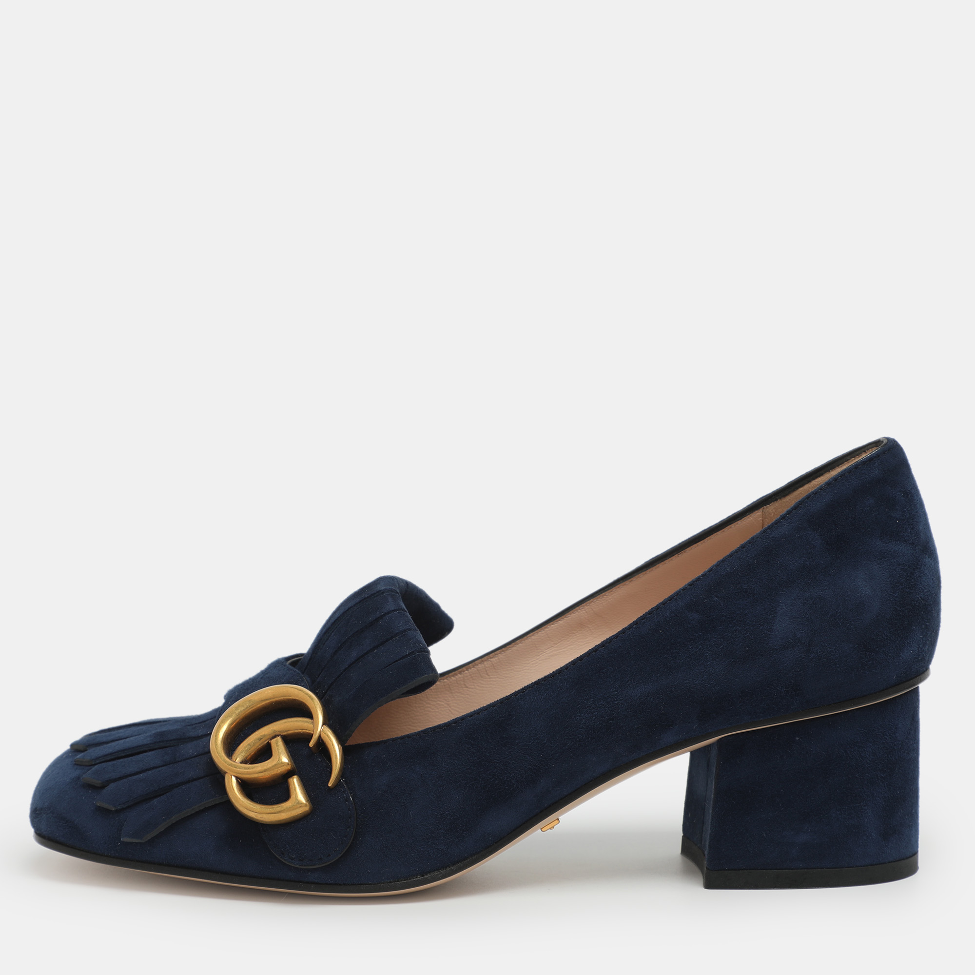 

Gucci GG Marmont Size  Blue Suede Block Heel Pumps