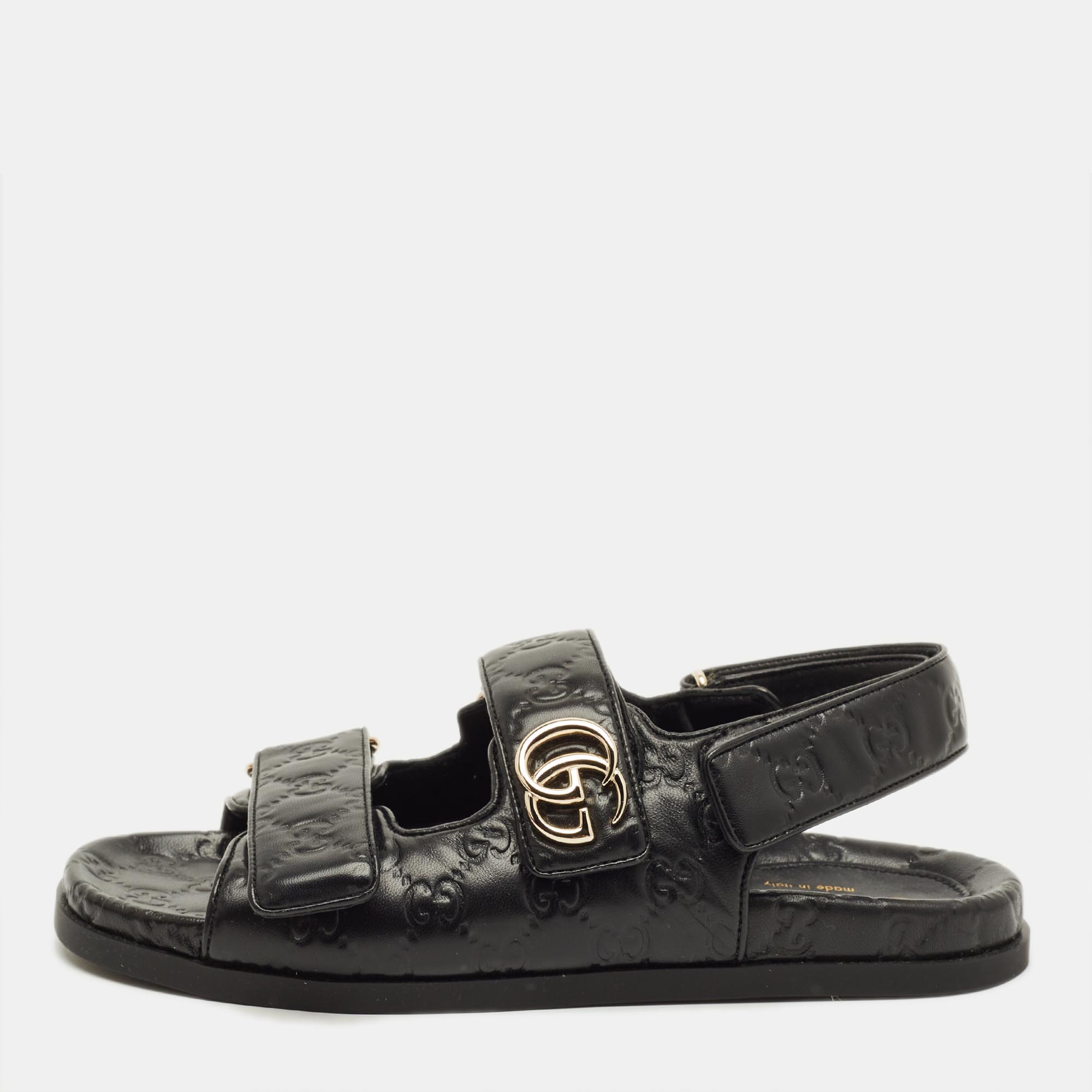 

Gucci Double G Size  Black Guccissima Leather Flat Sandals