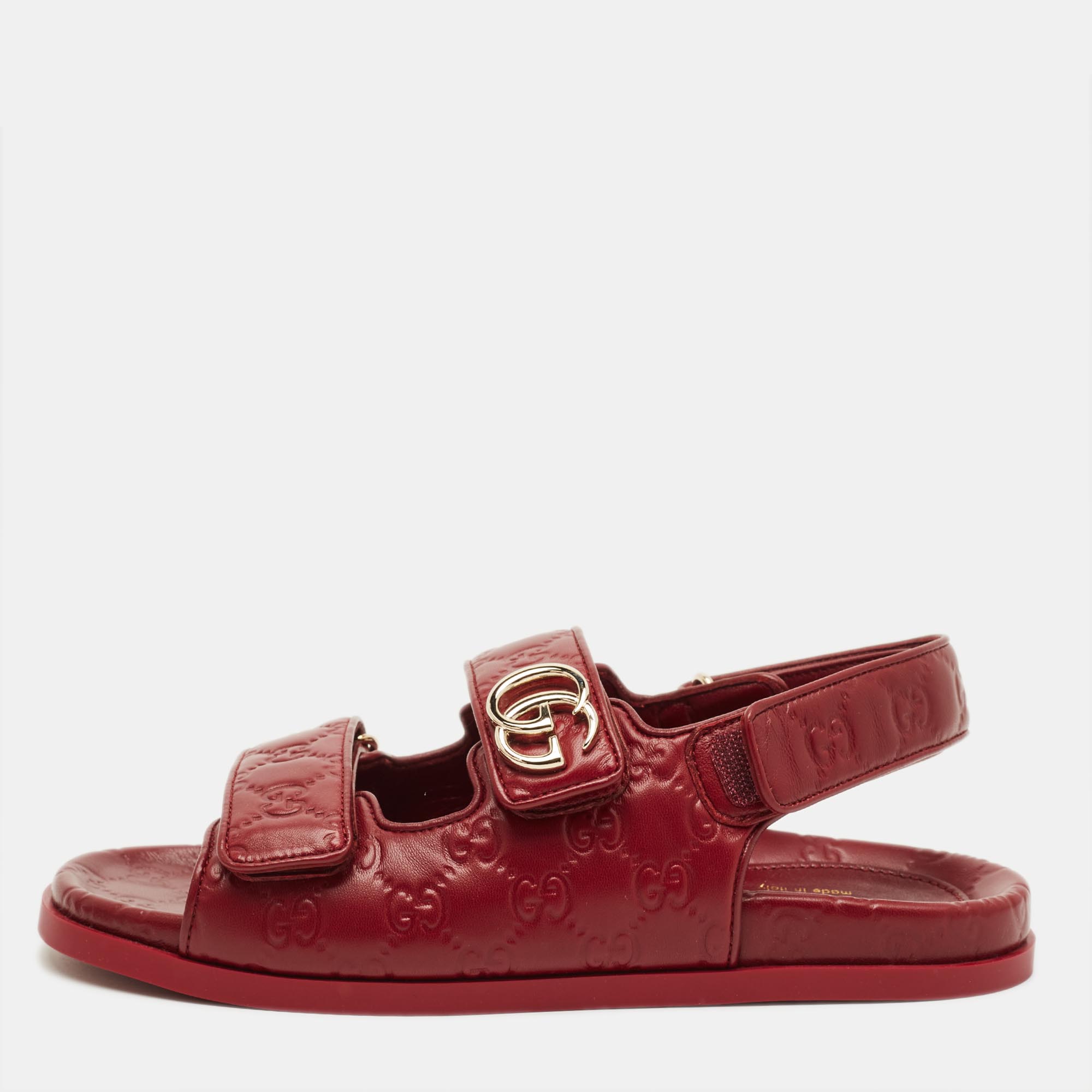 

Gucci Double G Size  Burgundy Guccissima Leather Flat Sandals