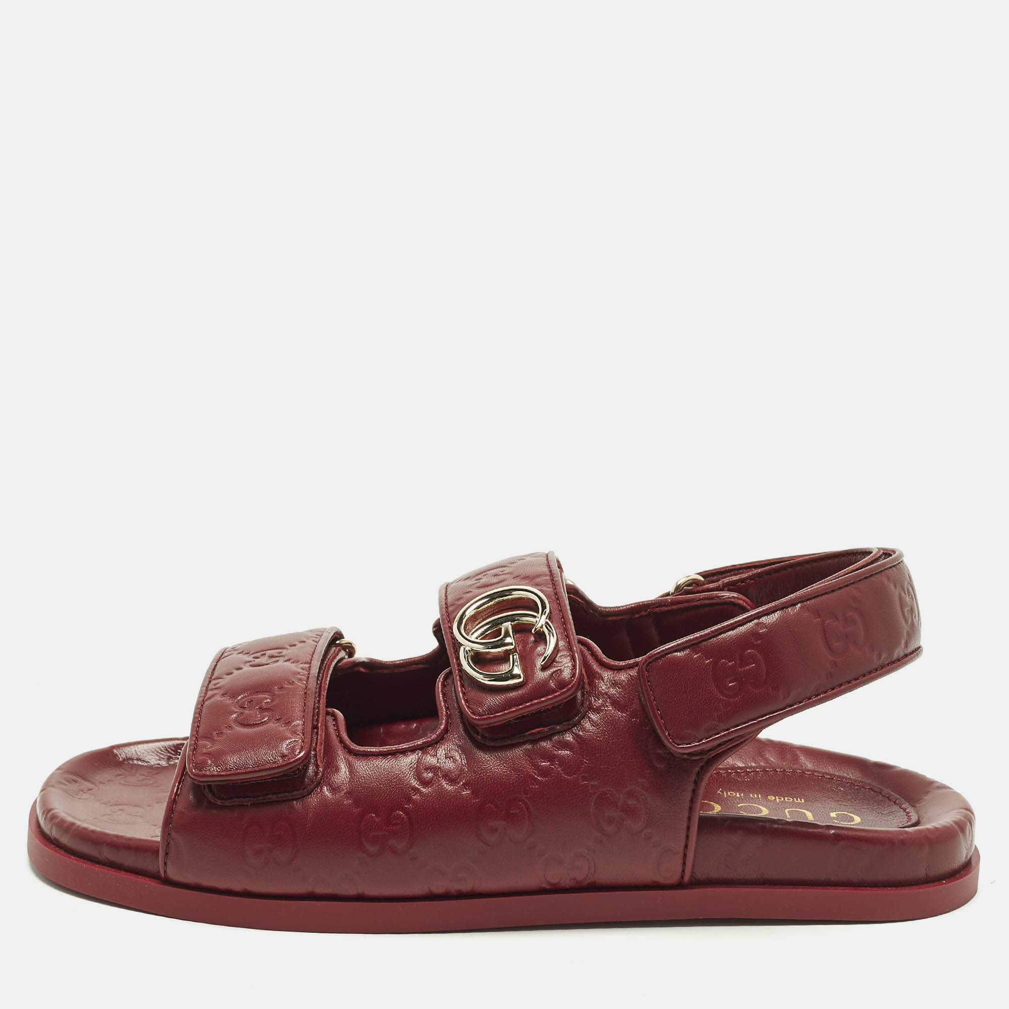 

Gucci Double G Size  Burgundy Guccissima Leather Flat Sandals