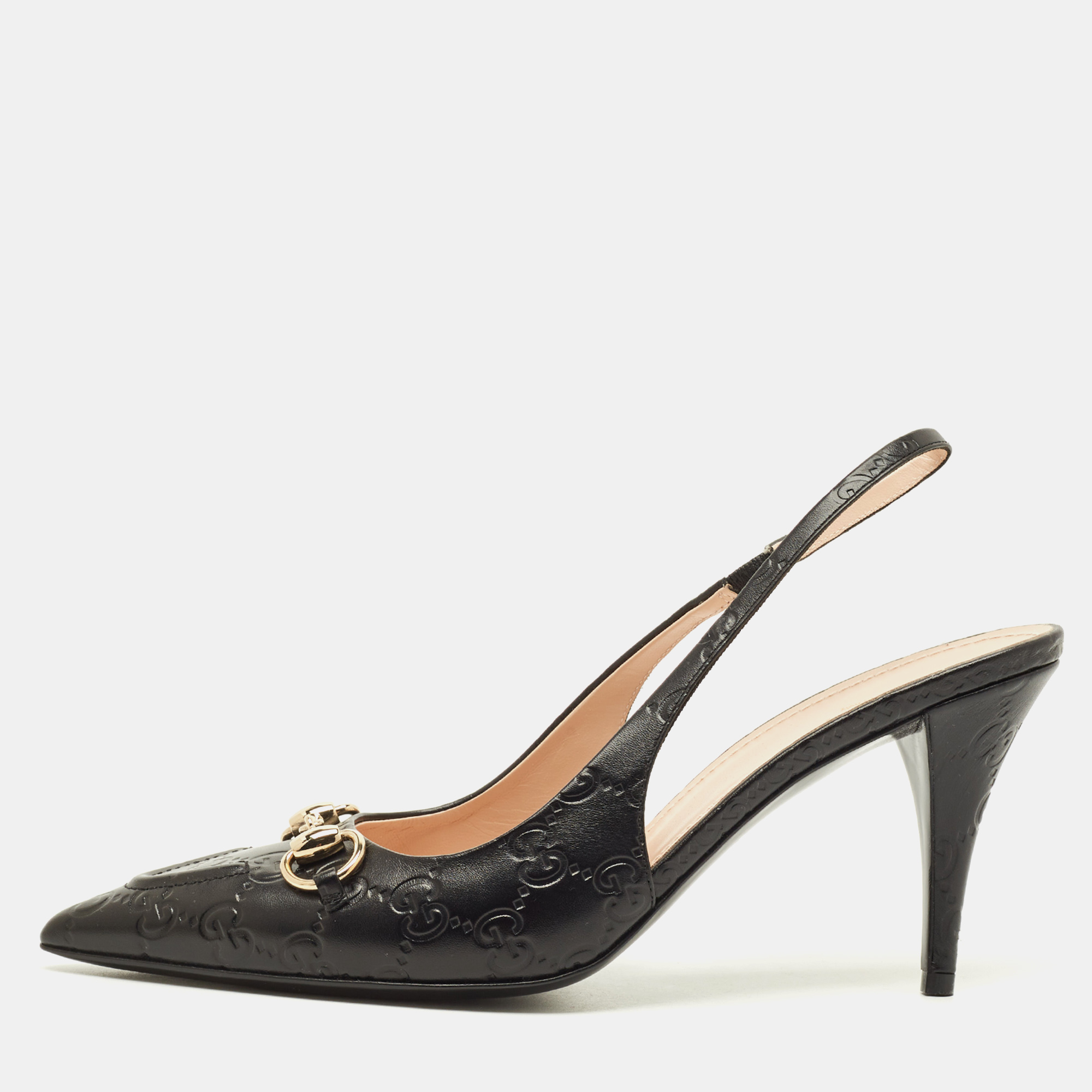 

Gucci Werin Size  Black Guccissima Leather Slingback Pumps