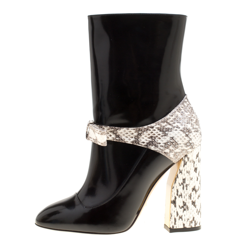 

Gucci Black/White Patent Leather and Elaphe Skin Mid Calf Boots Size