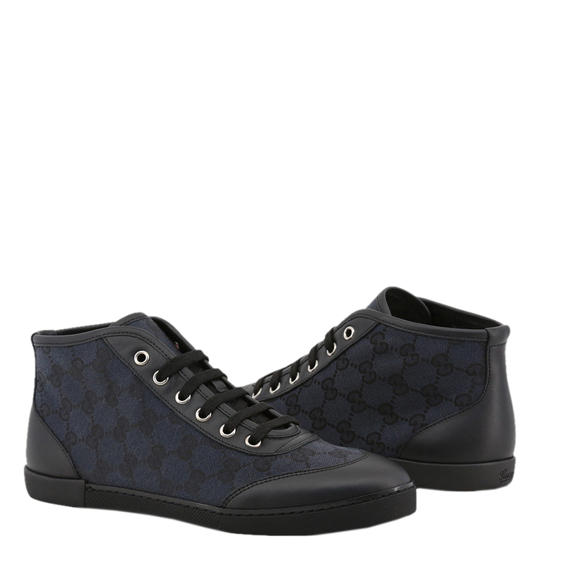 

Gucci Black/Blue GG Canvas and Leather Lace Up High Top Sneakers Size