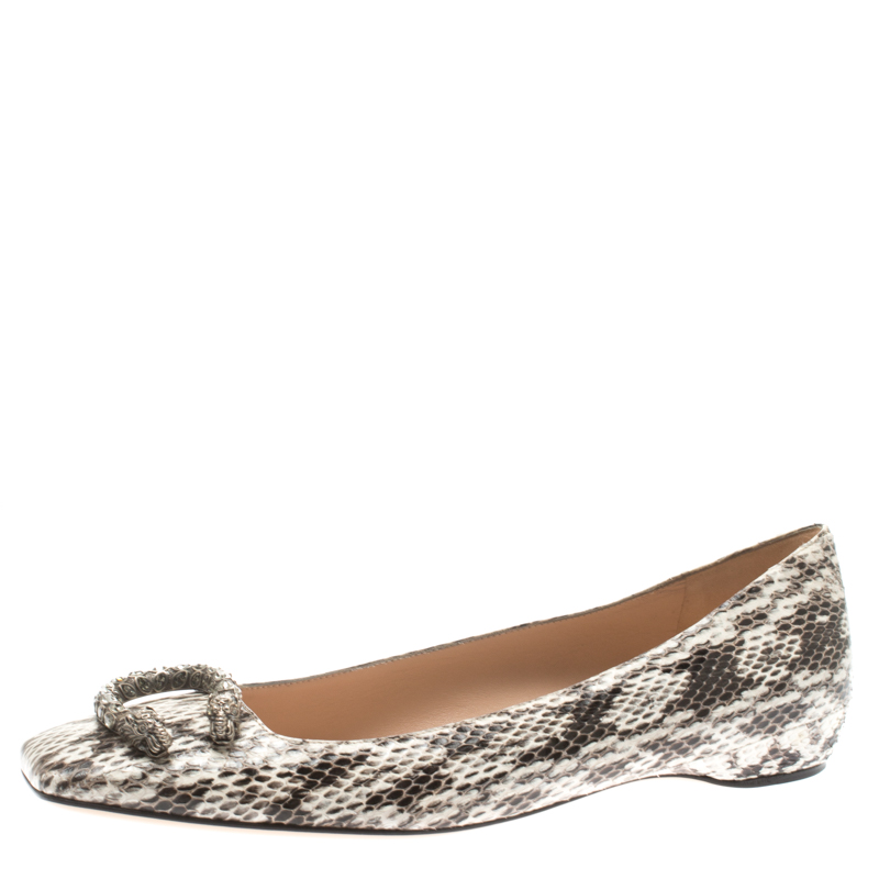 Gucci Beige Python Leather Square Toe Flats Size 39