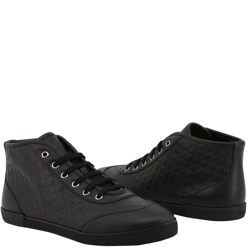 

Gucci Black Microguccissima Leather High Top Sneakers Size