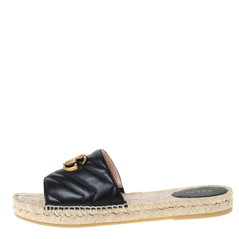 

Gucci Black Leather GG Marmont Pilar Espadrilles Slides Size