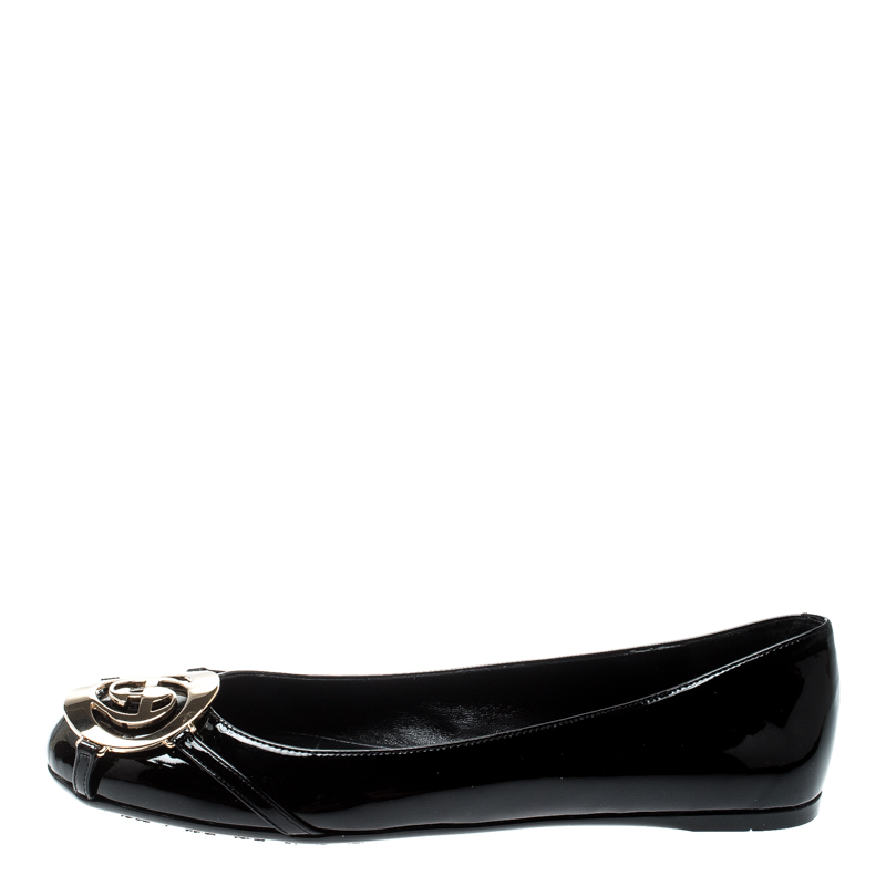 

Gucci Black Patent Leather Metallic Cellarius Ballet Flats Size