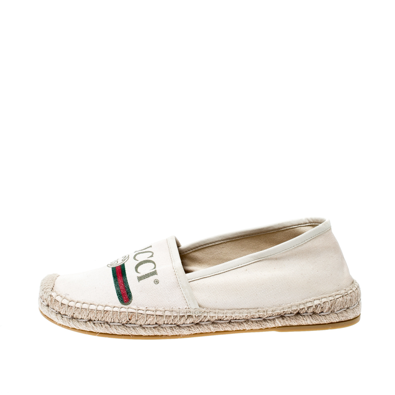 

Gucci White Canvas Logo Espadrilles Size