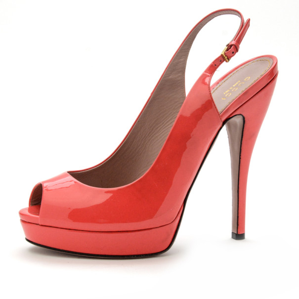 مملوكة مسبقًا Gucci Pink Patent Lisbeth Platform Slingback Sandals Size 40