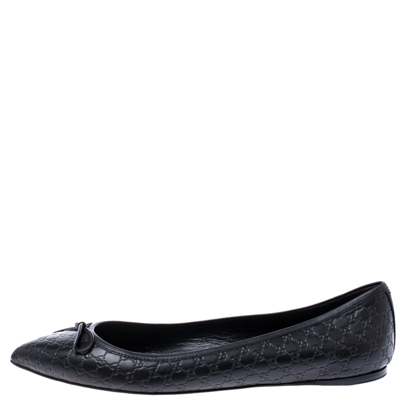 

Gucci Black Microguccissima Leather Agatha Ballet Flats Size