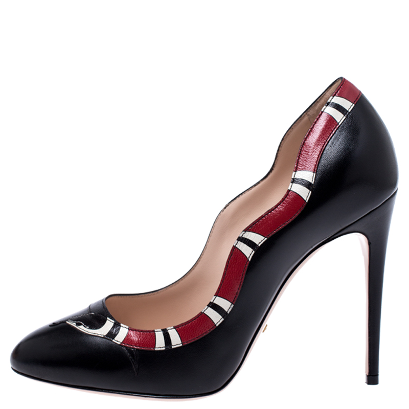 

Gucci Black Leather Yoko Snake High Heel Pumps Size