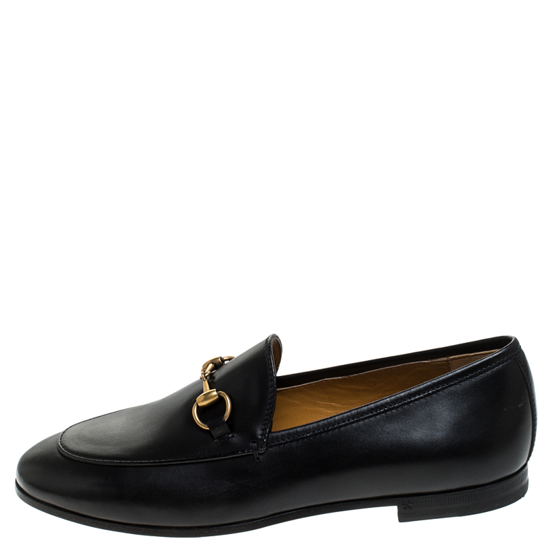 

Gucci Black Leather Jordaan Horsebit Slip On Loafers Size