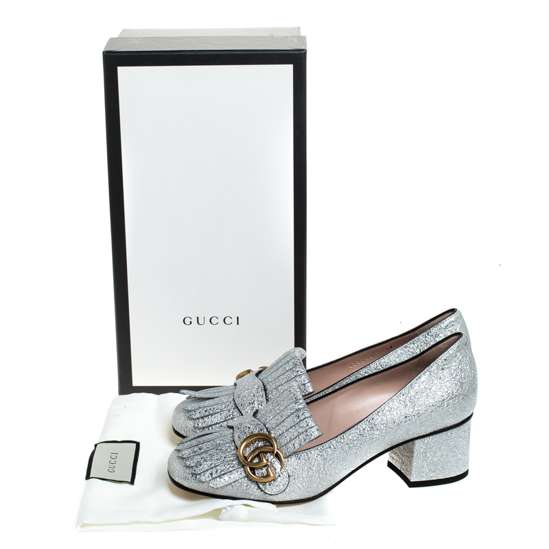Gucci Silver Textured Leather GG 