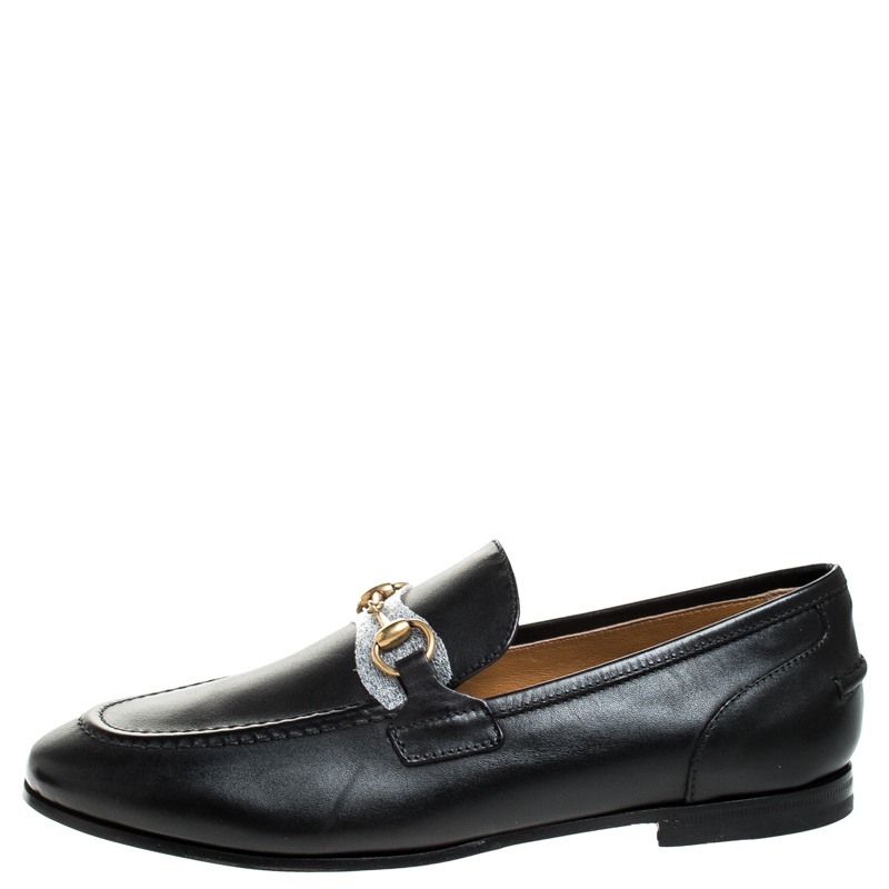 

Gucci Black Leather Jordaan Horsebit Slip On Loafers Size