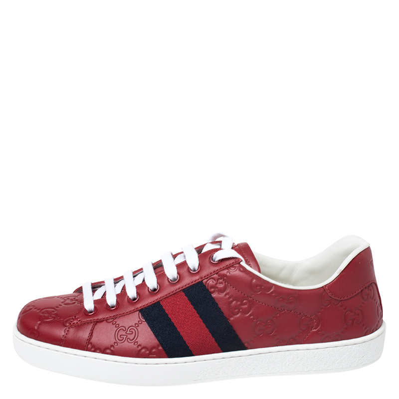 

Gucci Red Guccissima Leather Ace Web Low Top Sneakers Size