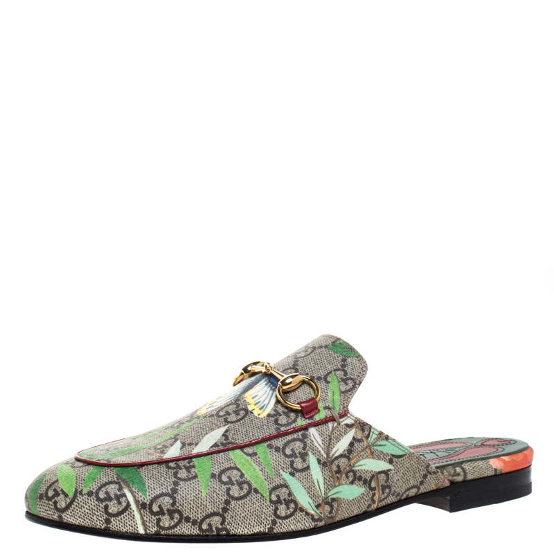 Pre Owned Gucci Multicolor GG Canvas Princetown Horsebit Tian Print Mules Size 37