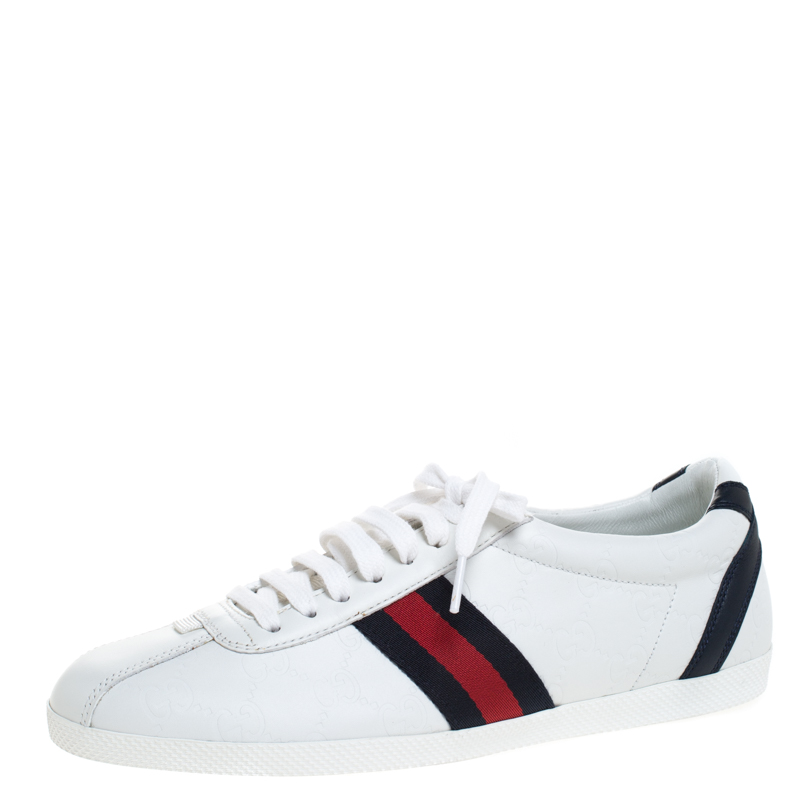 مملوكة مسبقًا Gucci White GG Leather Web Detail Ace Low Top Sneakers Size 38