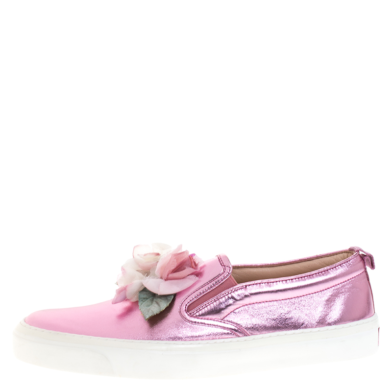 

Gucci Pink Foil Leather Flower Slip On Sneakers Size