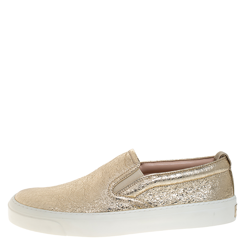 

Gucci Metallic Gold Foil Leather Slip On Sneakers Size