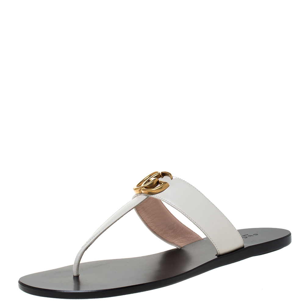 Gucci White Leather GG Marmont Thong Sandals Size 39 Gucci | The Luxury ...