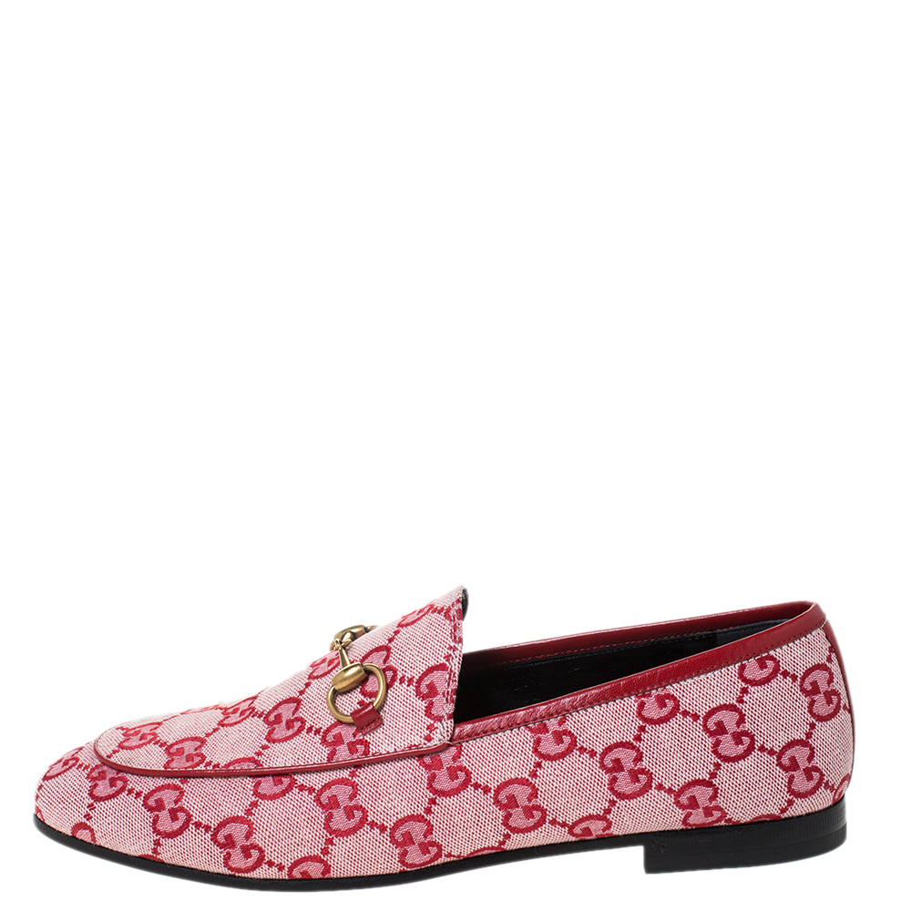 

Gucci Red/Pink GG Canvas Horsebit Slip On Loafers Size