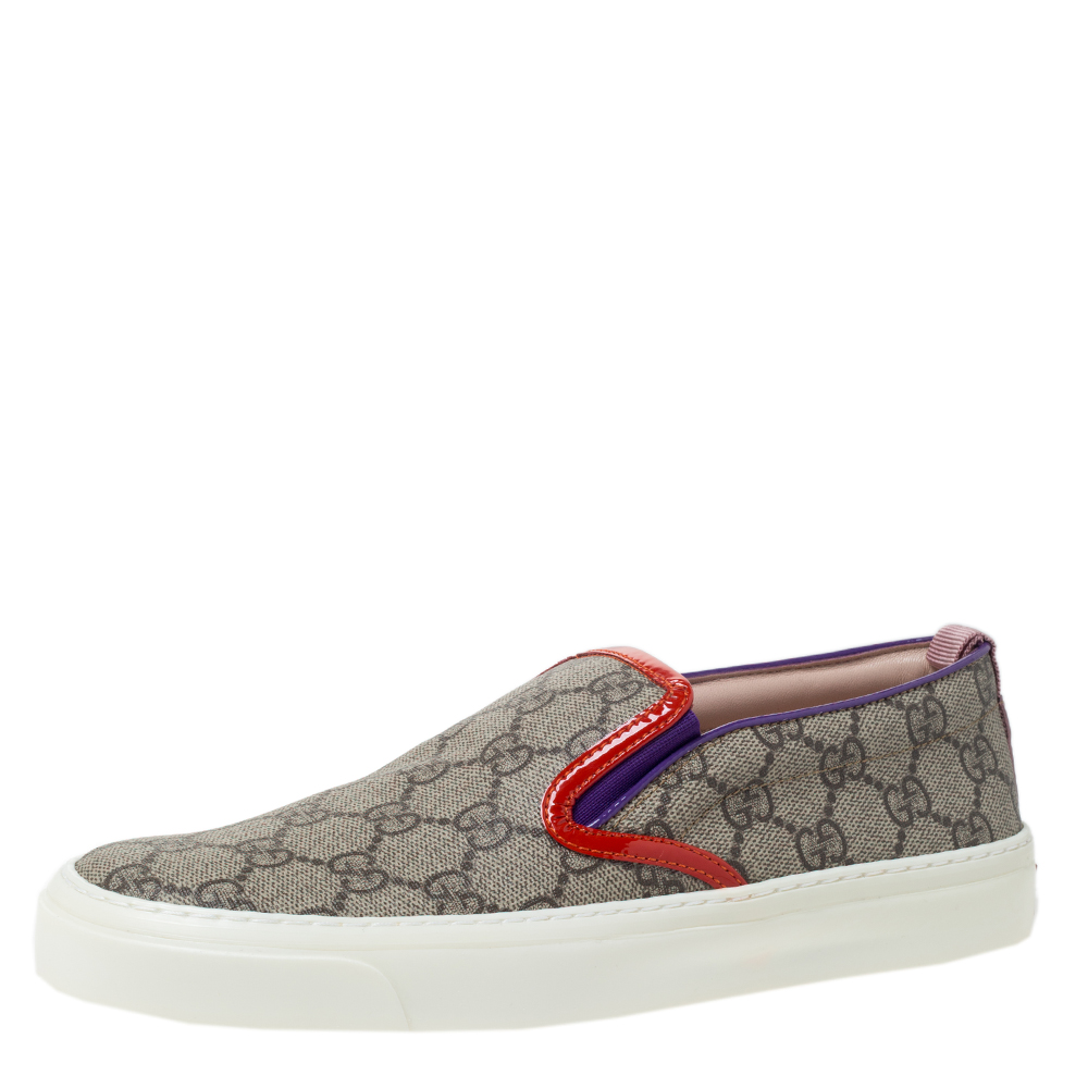 Gucci Beige GG Canvas And Patent Trim Slip On Sneakers Size 37