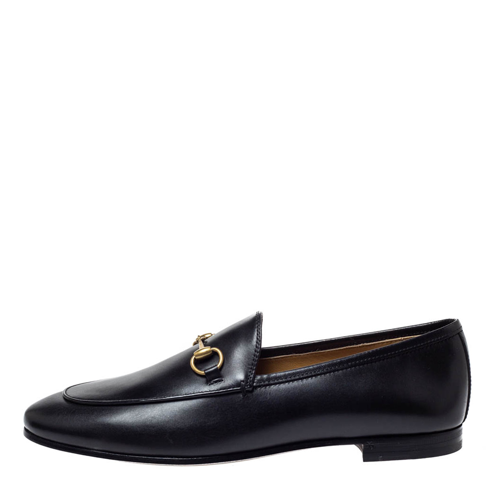 

Gucci Black Leather Jordaan Horsebit Slip On Loafers Size