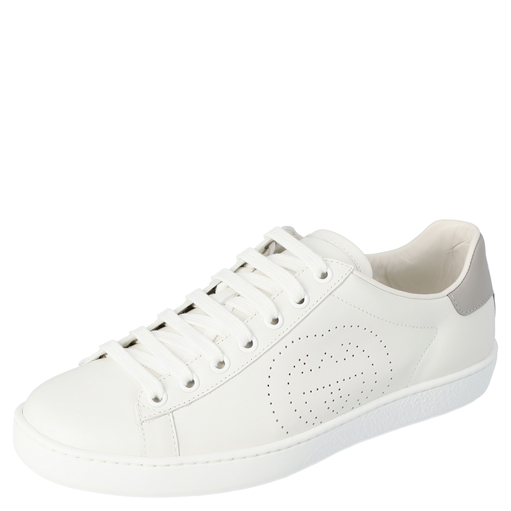 Gucci White Leather Interlocking G Ace Low-Top Sneakers Size 36.5