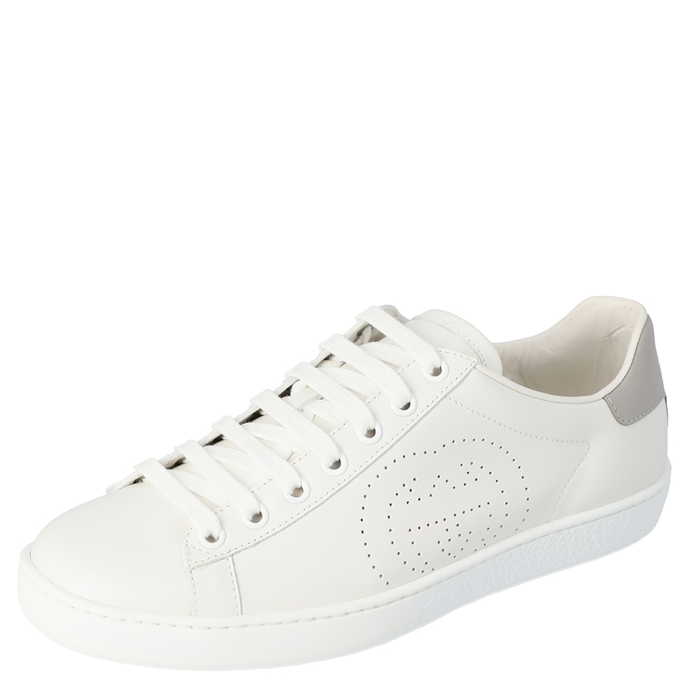 حذاء رياضي غوتشي منخفض من أعلى أيس جي متشابك جلد أبيض مقاس 38.5