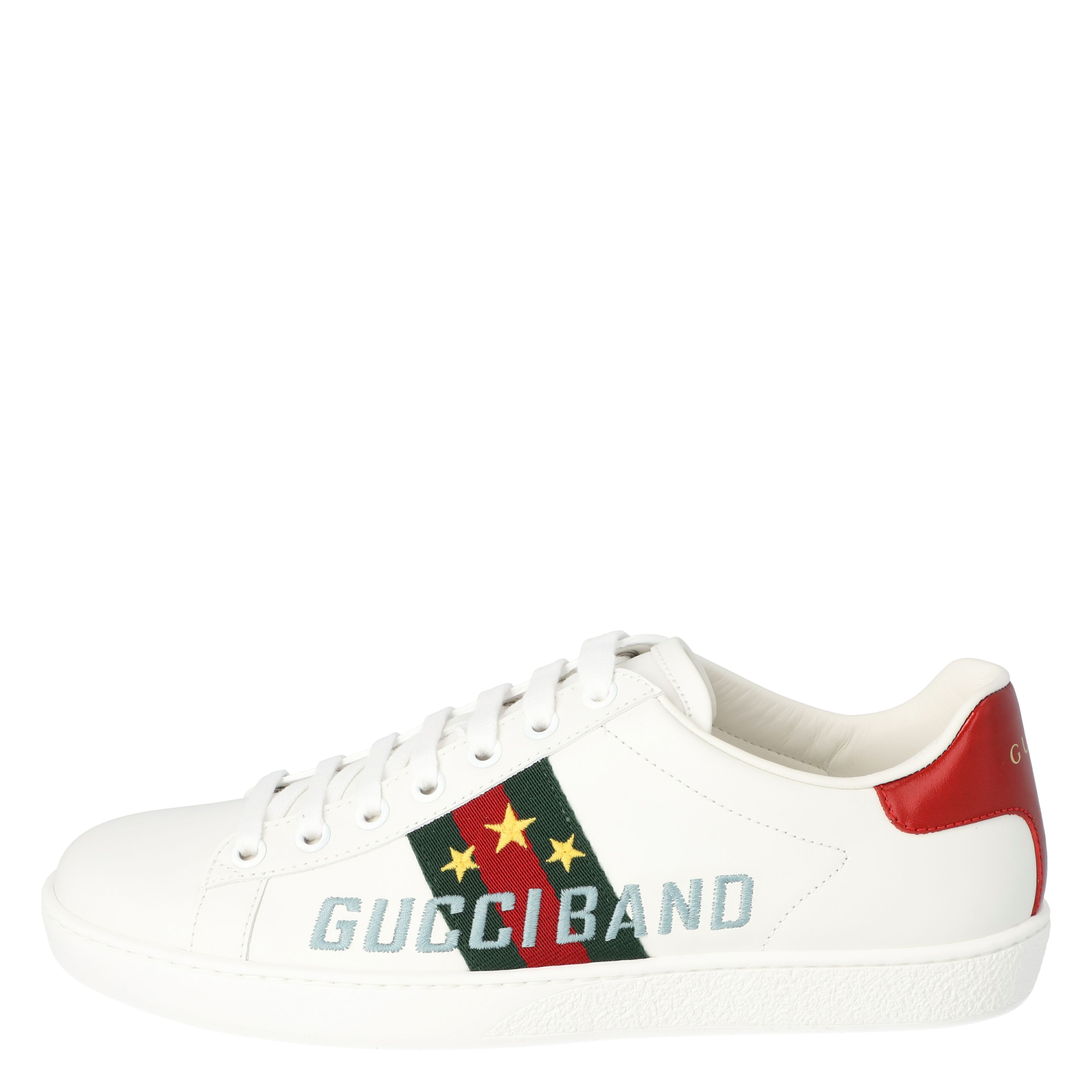 

Gucci White Leather Gucci Band Embroidery Ace Low-Top Sneakers Size