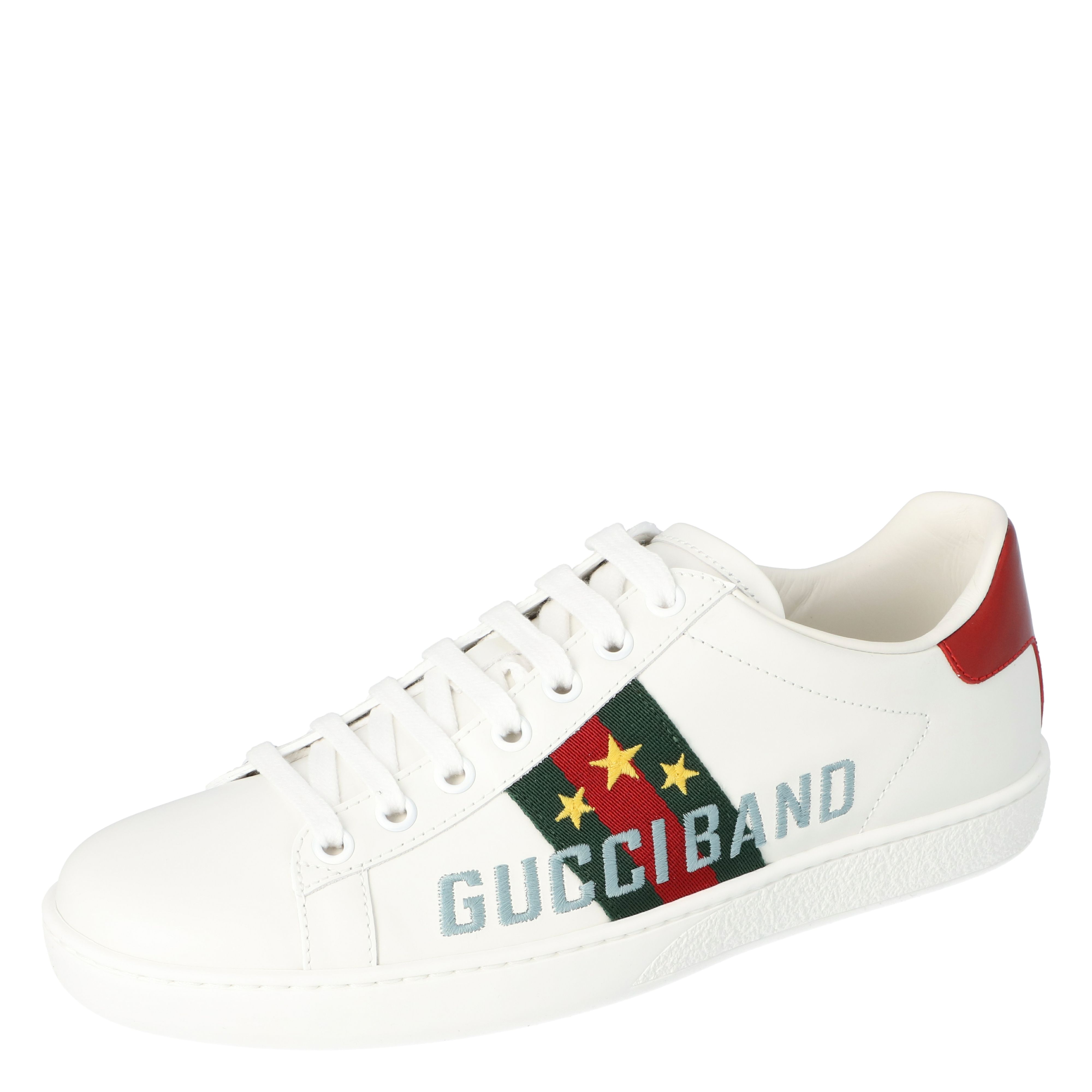 Gucci White Leather Gucci Band Embroidery Ace Low-Top Sneakers Size 39