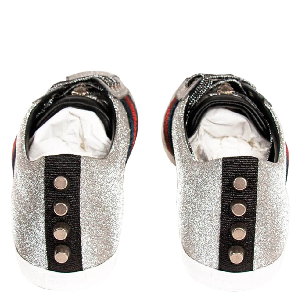 

Gucci Silver Glitter Bambi Web Studded Sneakers Size