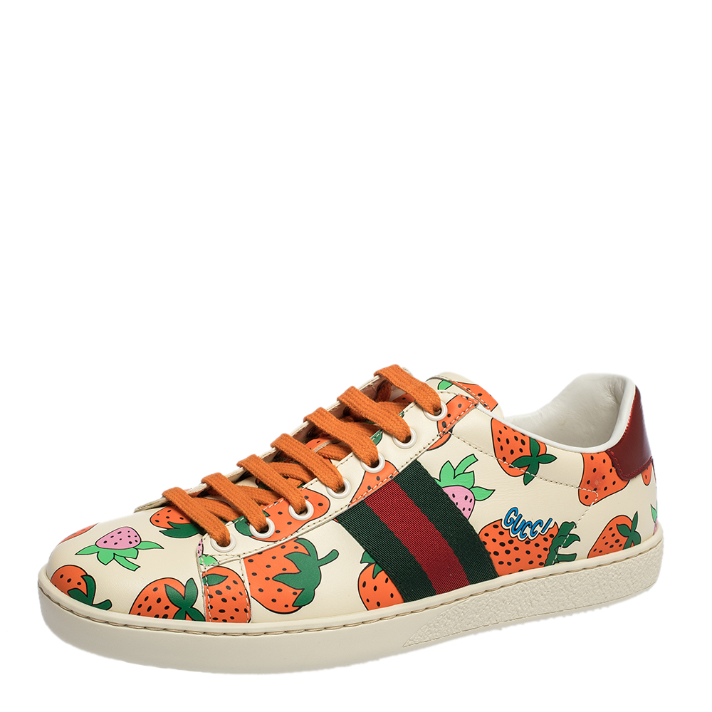 Gucci Multicolor Leather Strawberry Ace Low Top Sneakers Size 38