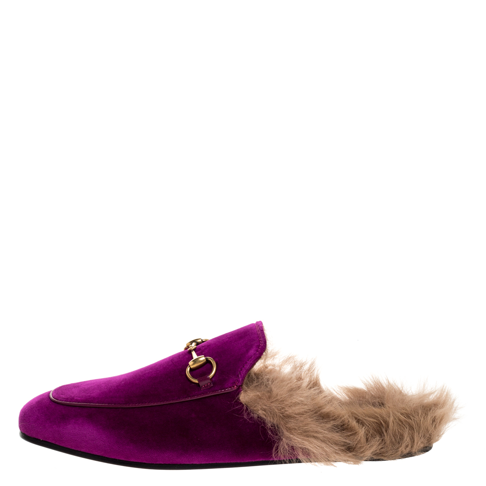 

Gucci Purple Velvet And Fur Princetown Flat Mules Size