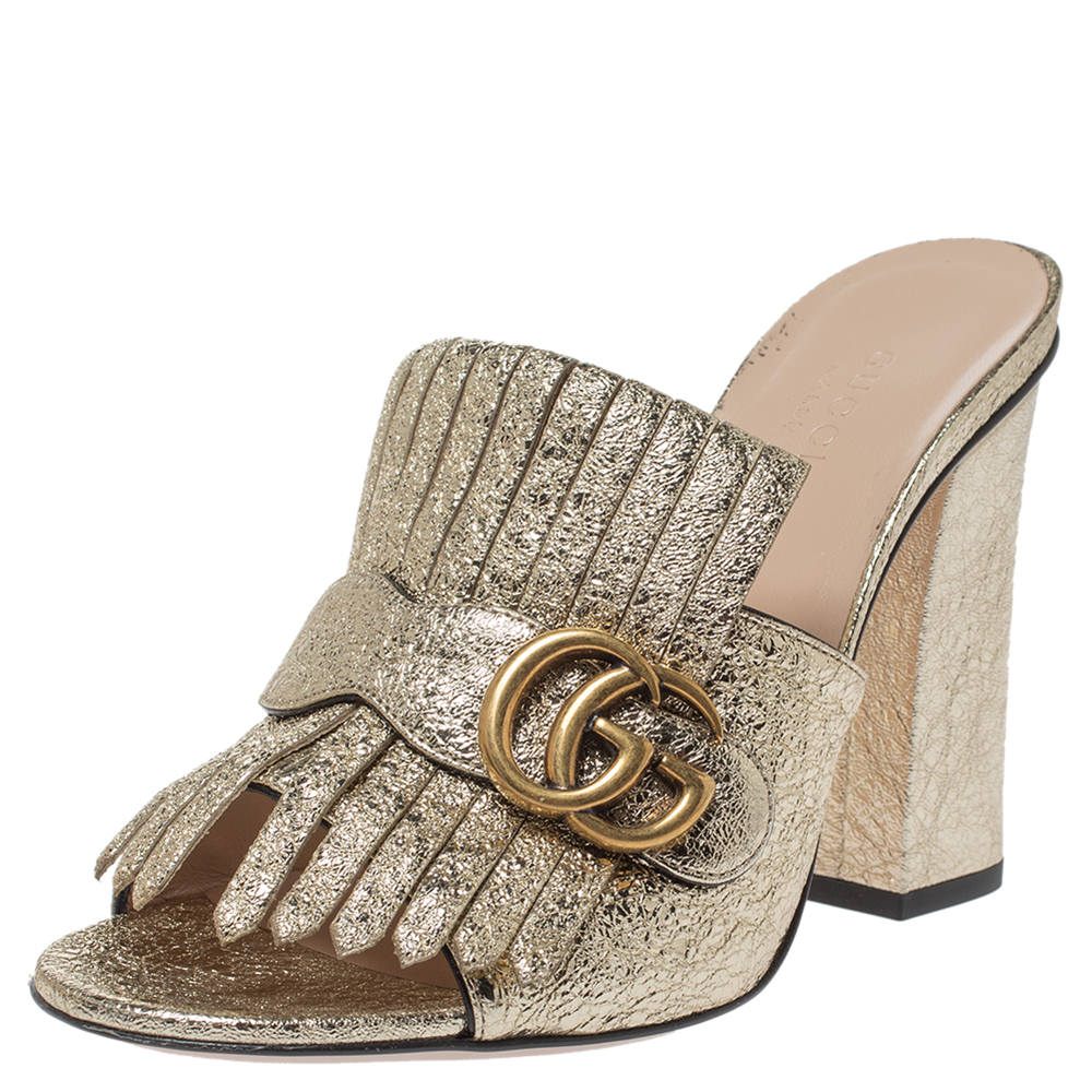 gucci gold metallic mules
