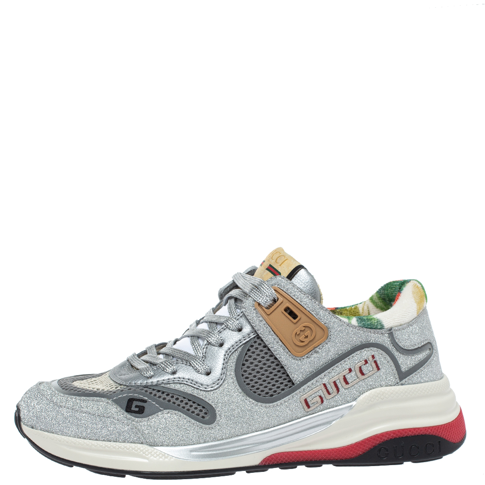 

Gucci Shimmery Silver Fabric and Leather Ultrapace Sneakers Size