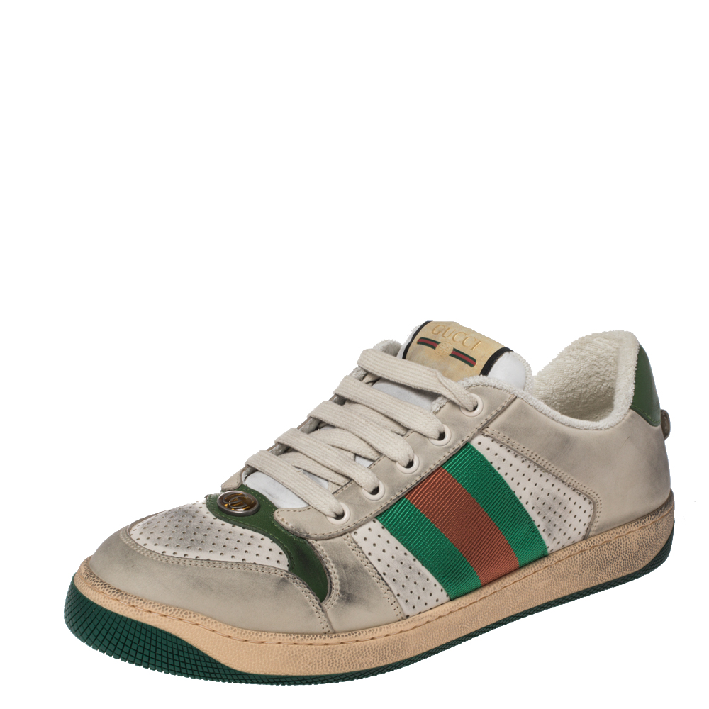 

Gucci Off White Leather Screener Sneakers with Crystals Size, Cream