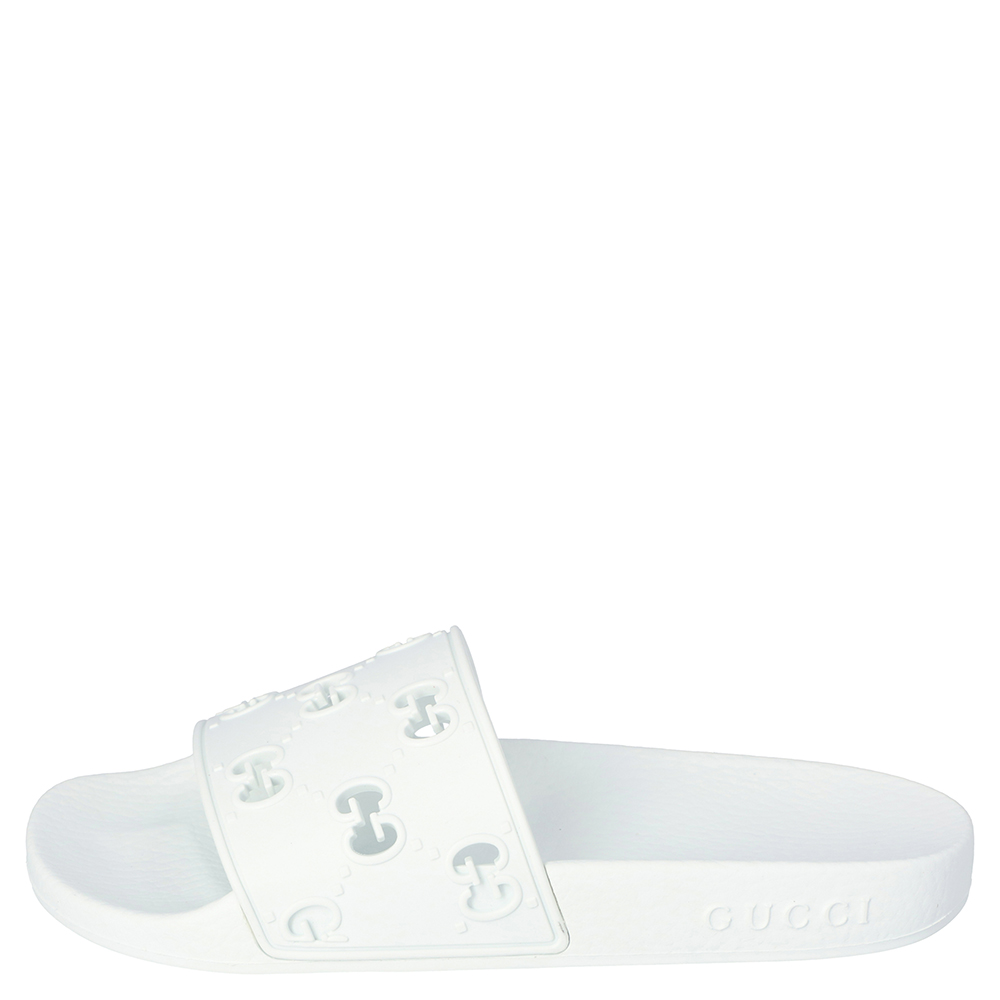

Gucci White Rubber GG Slide Sandals Size