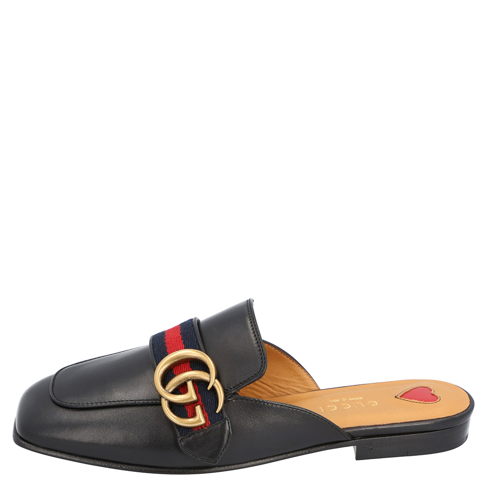 

Gucci Black Leather Peyton Square-Toe Mules Size