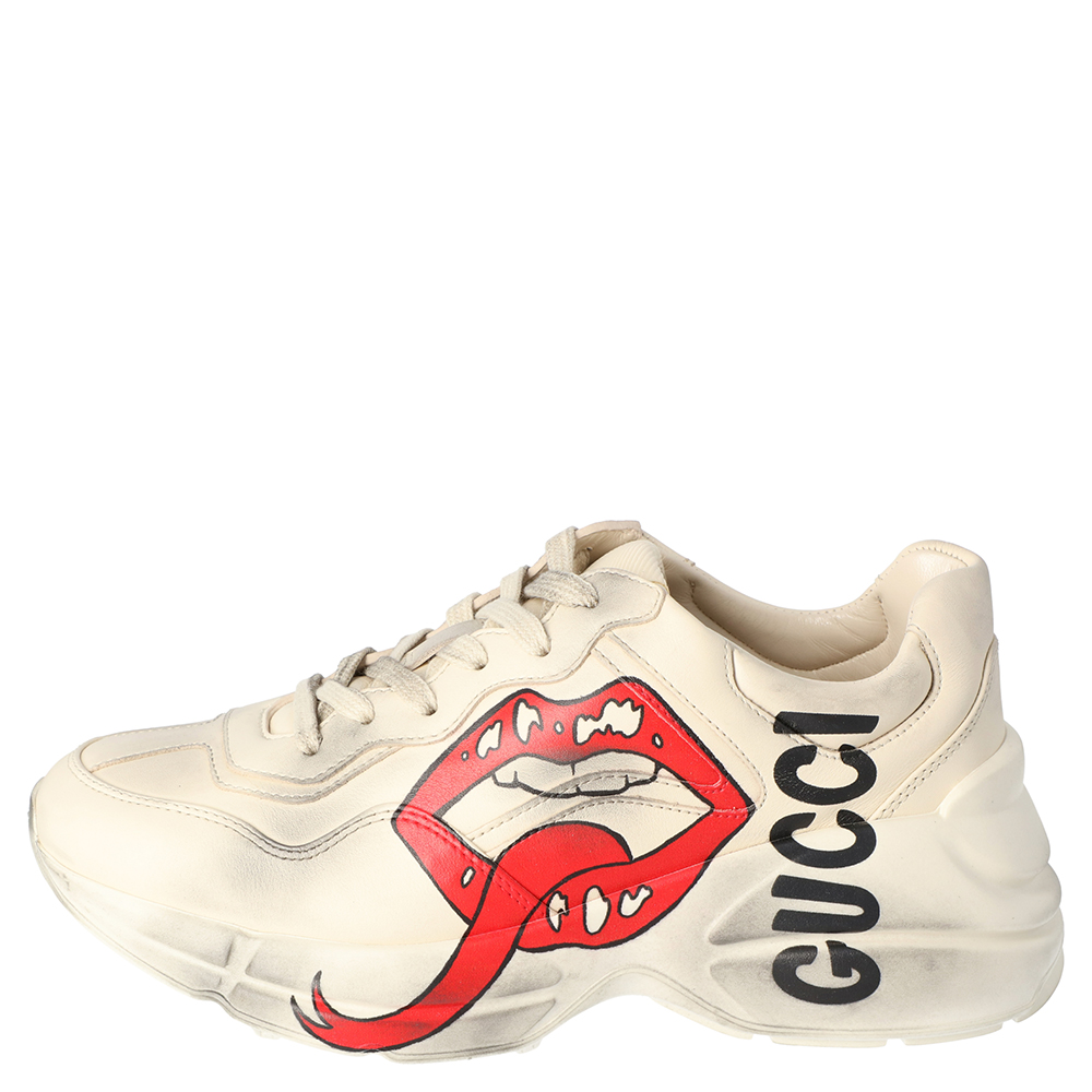 

Gucci Beige Leather Mouth Print Rhyton Sneakers Size