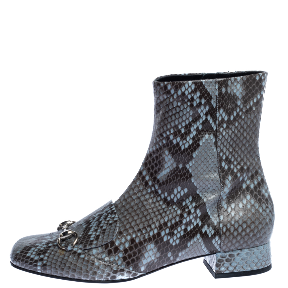 

Gucci Grey/Brown Python Leather Horsebit Ankle Boots Size