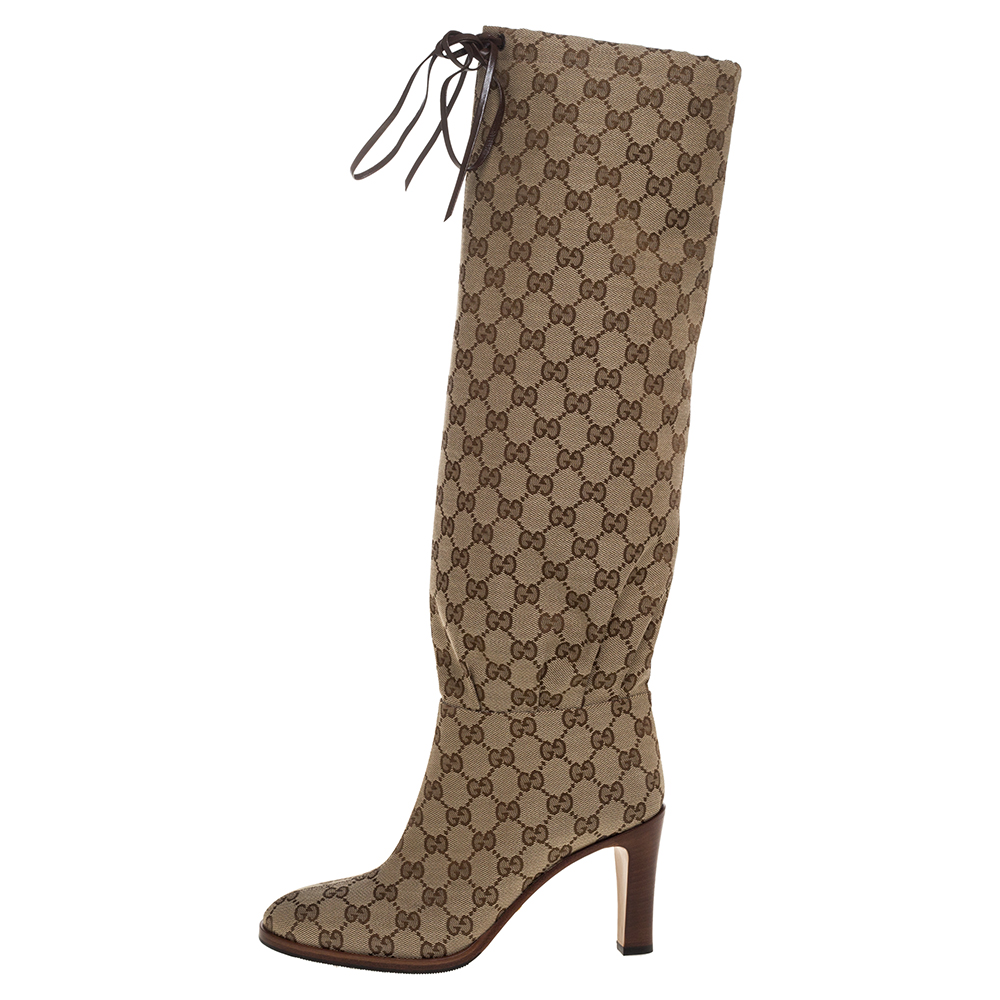 

Gucci Beige GG Canvas Lisa Knee Length Boots Size