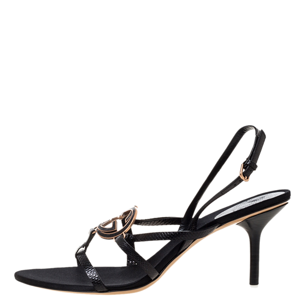 

Gucci Black Suede Interlocking GG Ankle Strap Sandals Size