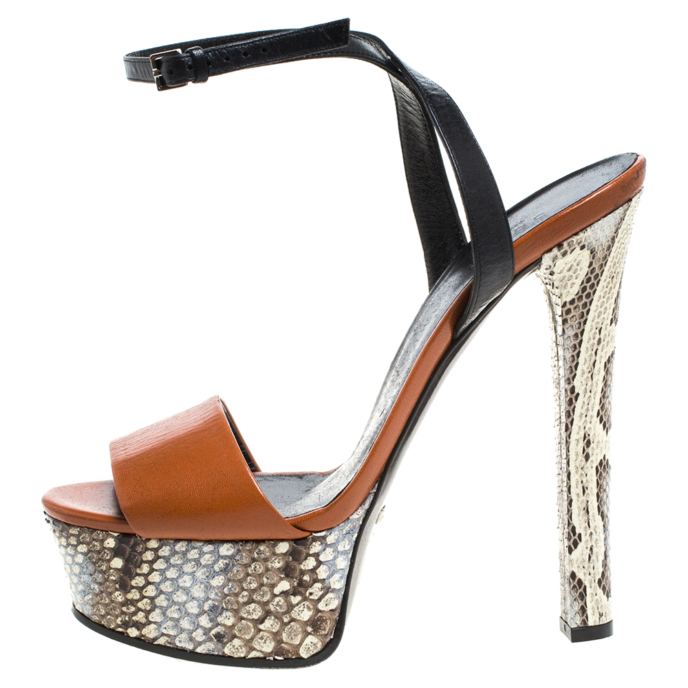 

Gucci Multicolor Leather and Python Ankle Strap Platform Sandals Size