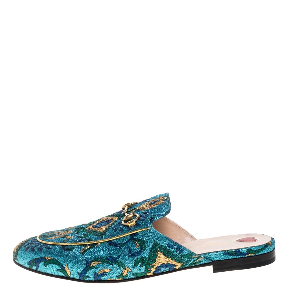 

Gucci Multicolor Brocade Princetown Horsebit Flat Mules Size