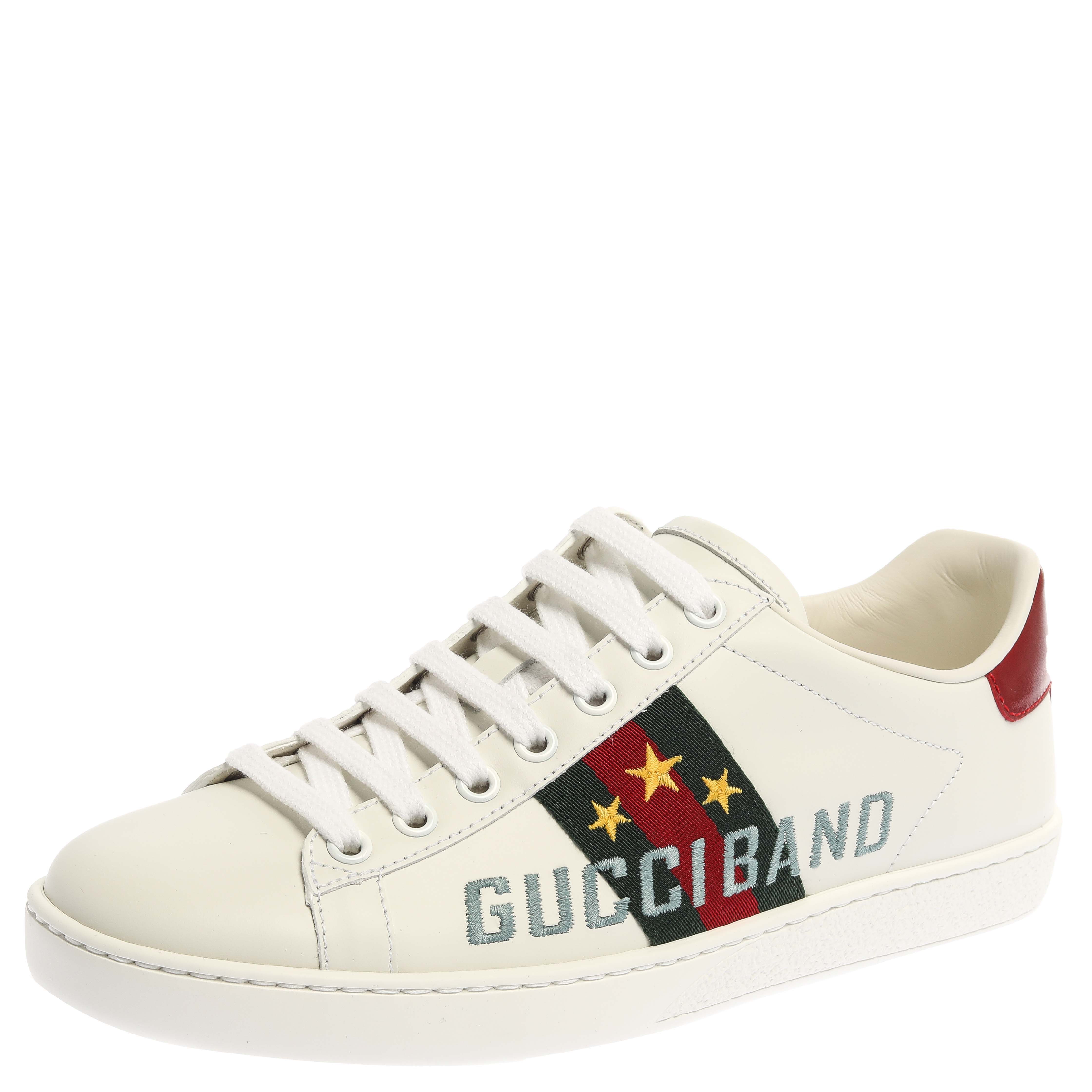  Gucci White Leather Embroidery Rainbow Patch Low Top Sneaker Size 37
