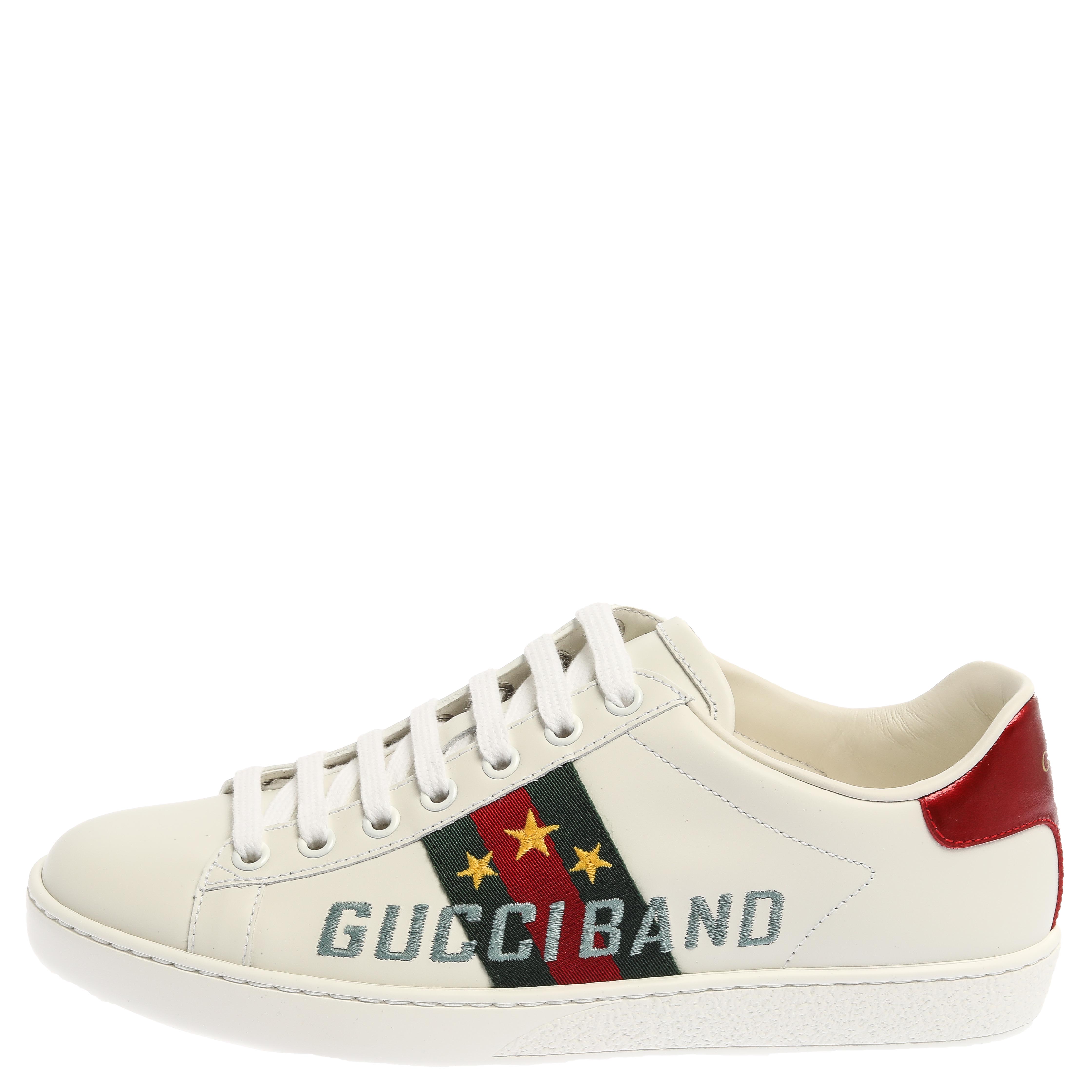 

Gucci White Leather Embroidery Rainbow Patch Low Top Sneaker Size