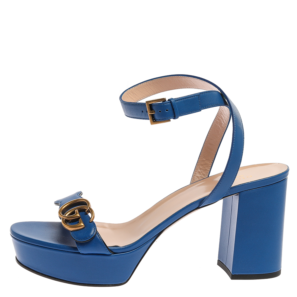 

Gucci Blue Leather GG Marmont Ankle Strap Sandals Size